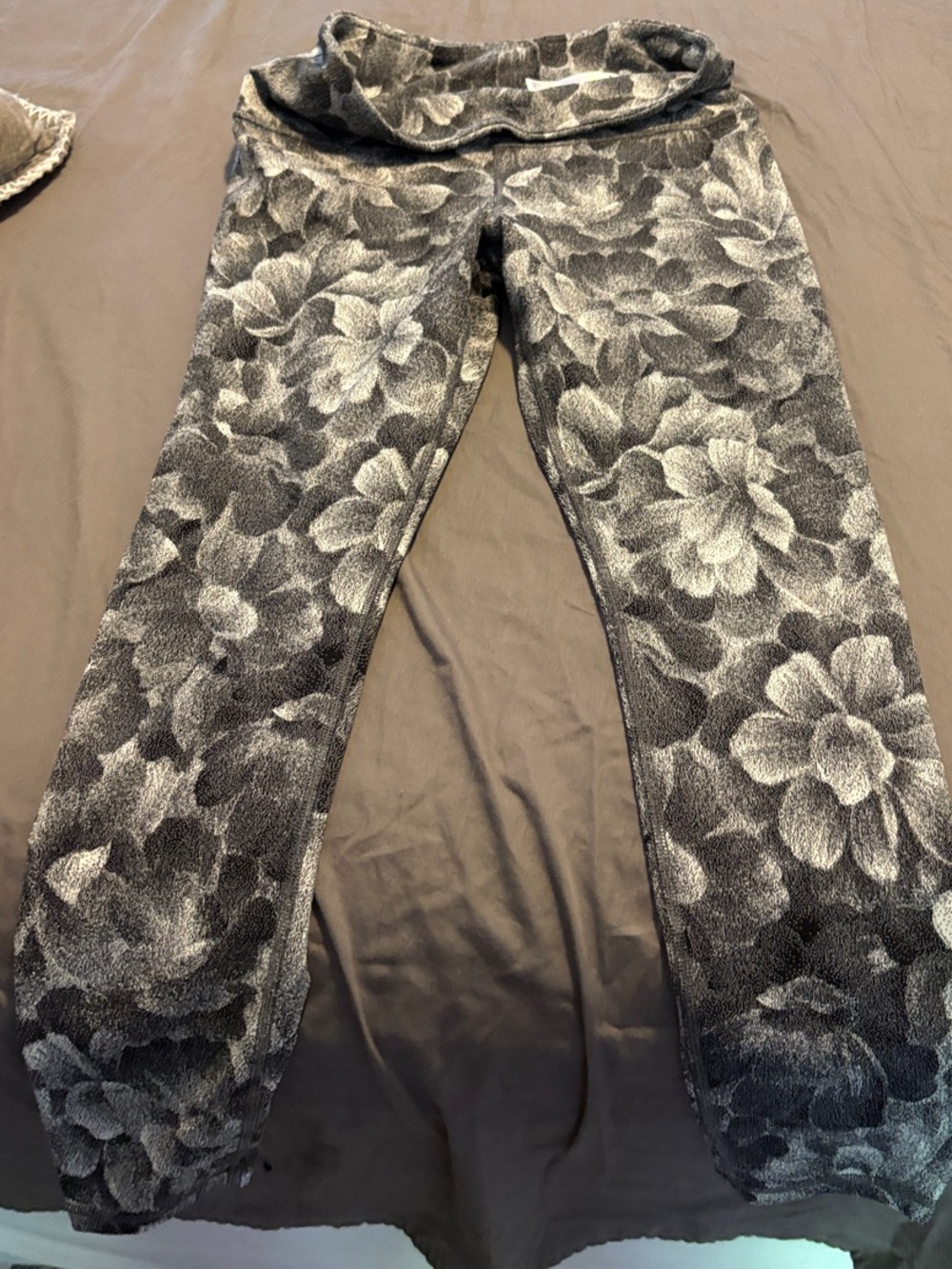Athleta Black & Gray Floral Cozy Lounge Leggings